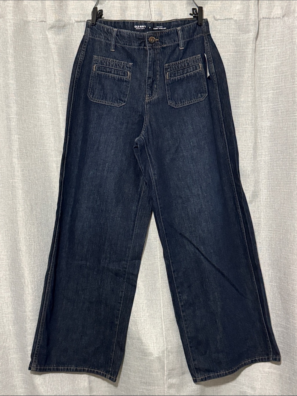 NWT Old Navy High Rise Baggy Wide Leg-Sz 6-100% Cotton Drapey Denim-Dark Wash